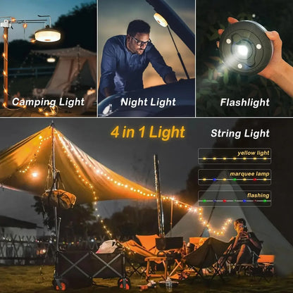 4-in-1 Camping Light LED Reel String Lights Outdoor USB Camping Lamp