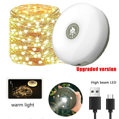 4-in-1 Camping Light LED Reel String Lights Outdoor USB Camping Lamp