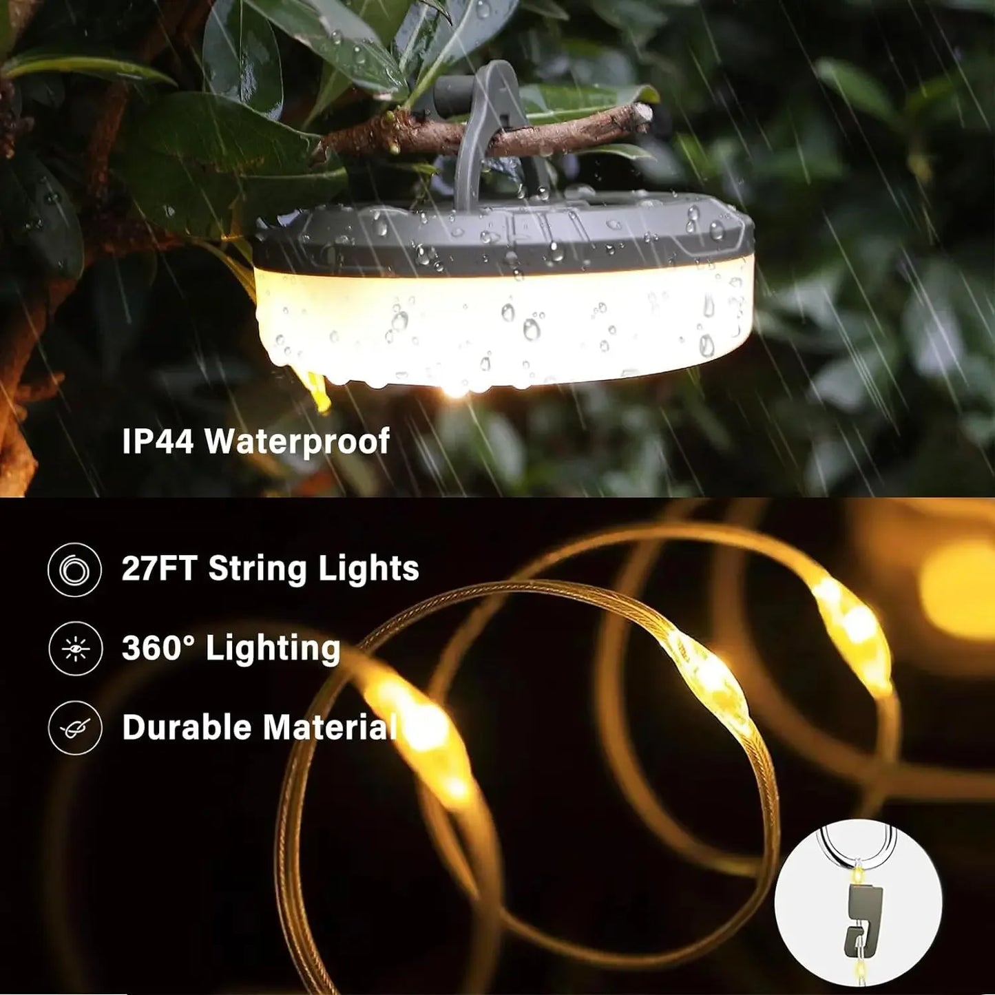 4-in-1 Camping Light LED Reel String Lights Outdoor USB Camping Lamp